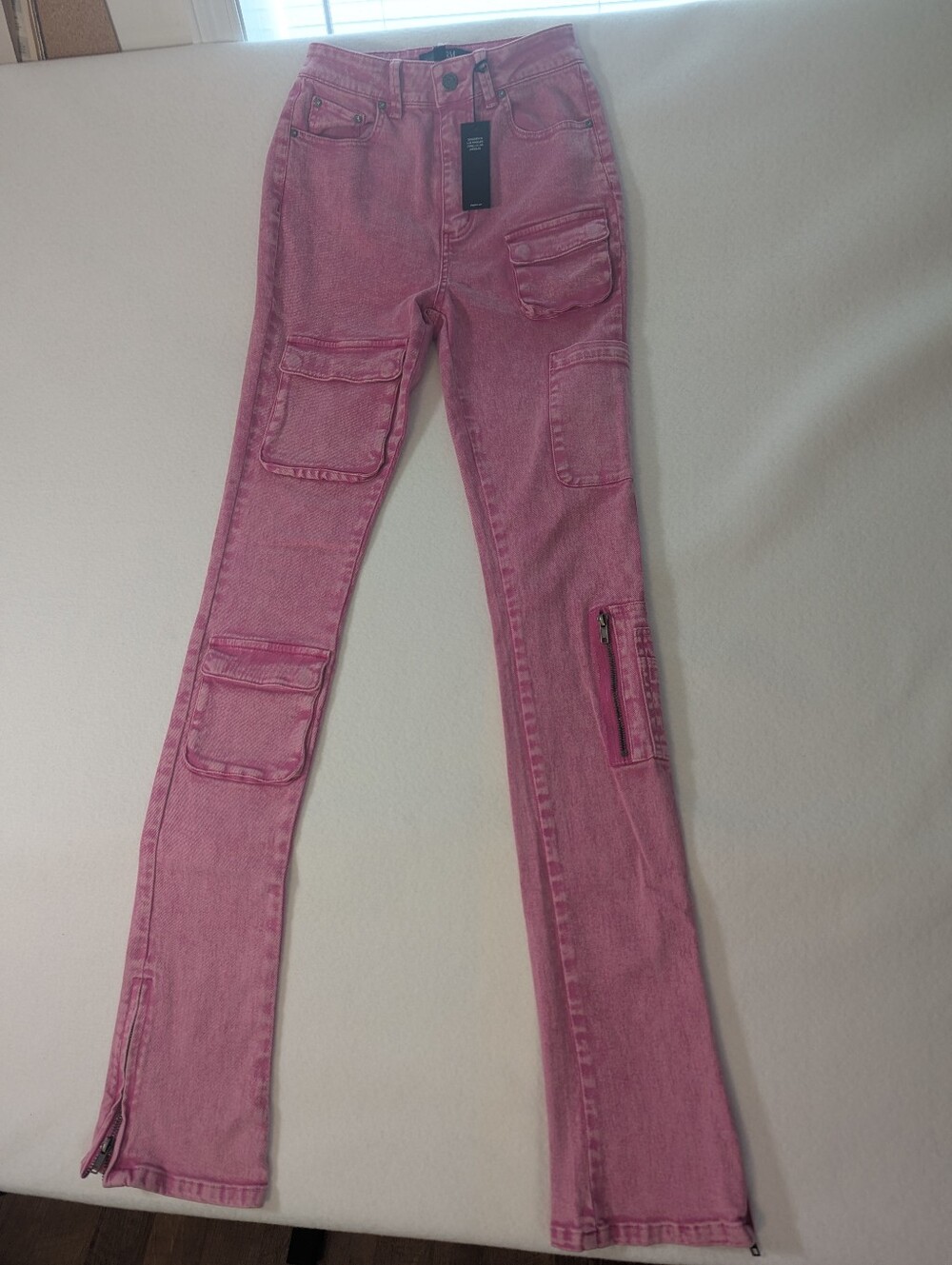 NWT AFRM Maude Raspberry Rose Pink Cargo Jeans Size 24